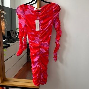 NWT Diane Von Furstenberg ruched long slv mini dress